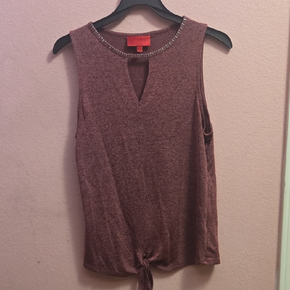 Jennifer Lopez Burgundy Tank Top with Knot Detail